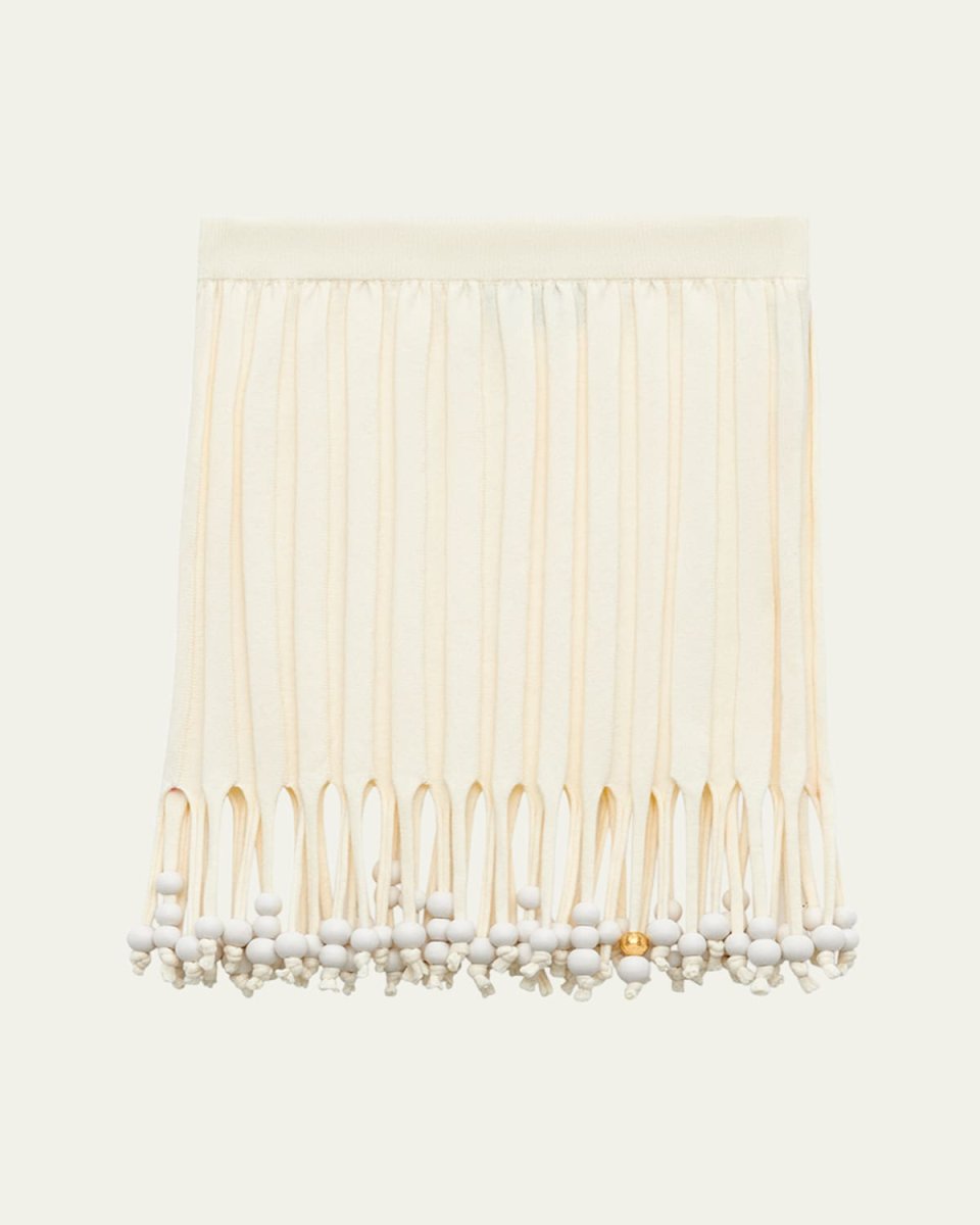 Fringe Beaded Ribbed Mini Skirt